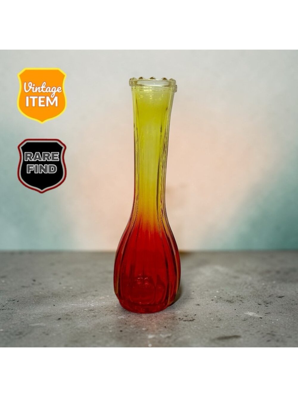 Vintage MCM Jeannette Glass Amberina Glass Bud Flower Vase 8.75" Tall